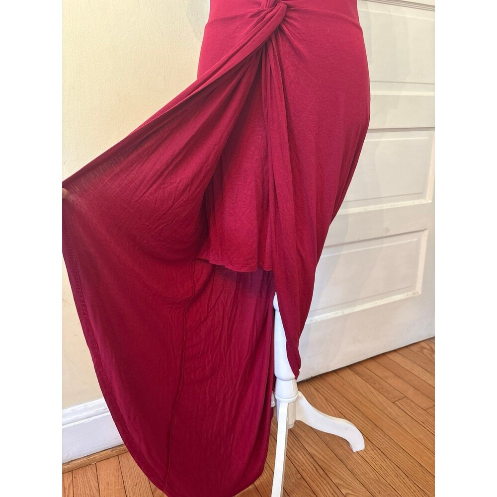 Maxi dress red short sleeve high slit wrap deep vneck v neck sexy romantic girly - Picture 4 of 8
